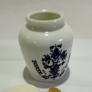 Small Ceramic Mustard Jar, Notched Lid, Wooden Spoon, Blue Crest, French Text